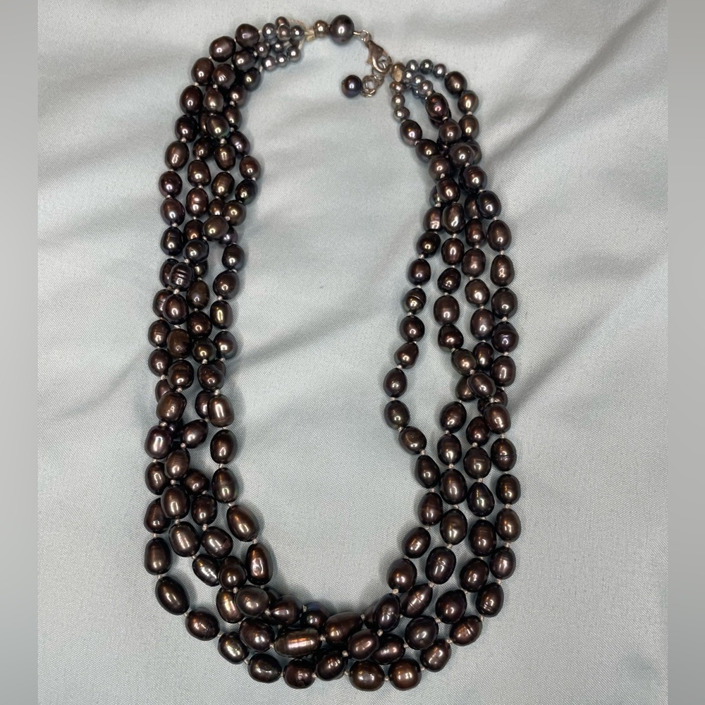 Treated Cultured Black Pearl Necklace with 925 Clasp